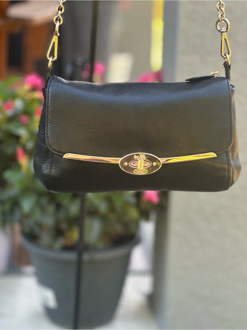 Coach Black Leather Crossbody Bag / clutch with Gold Accent removable straps